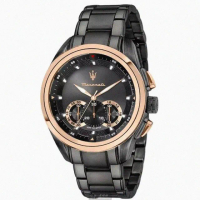 【MASERATI 瑪莎拉蒂】MASERATI手錶型號R8873612016(黑玫瑰金色錶面黑錶殼深黑色精鋼錶帶款)