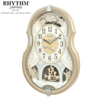日本麗聲 動感魔術音樂掛鐘 大提琴音樂動感掛鐘 4MJ428WU13 - 香檳金 49.8cm