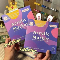 內地直送 - 48色丙烯马克笔套装学生丙烯笔儿童可水洗画笔防水水性高光笔