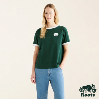 Roots 女裝- COOPER滾邊短袖T恤-深綠色