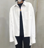 FINDSENSE Z1 韓國 時尚 潮 男 複古 翻領 素面 寬鬆 黑白 長袖襯衫 格子襯衫 上衣 素面T