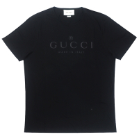 GUCCI 黑色棉質品牌標誌T恤(XL)