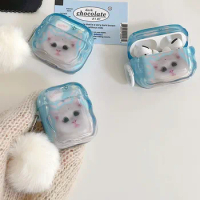 Blue Cat Cute Case with Hairball Pendant For AirPods 1 2 Pro 3 Shell Case for AirPod Pro2 Earphone Case Soft Protector Cover