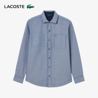 【LACOSTE】男裝-雙面穿純棉工作長袖襯衫(藍色)