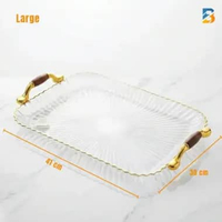 NAMPAN Baki Plastik Bening Gagang Gold / Nampan Estetik Ringan Dan Modern Baki - BESAR