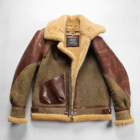 Bomber B3 Pilot Clothing Fur One Washed Vintage Casual High Quality Warm Men's Coat Leather Flight Suit Genuine Jacket