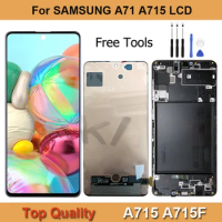 AMOLED For SAMSUNG Galaxy A71 4G SM-A715F LCD Display Screen Repair Touch Digitizer Assembly Replacement With Frame