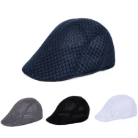 Helisopus Korean Men's Mesh Flat Cap Berets Pure Color Hollowed Mesh Cap Visors Breathable Summer Sun Hats Military Hat