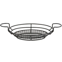 French Fries Basket Fast Food Basket Wrought Iron Black Rectangular Wire Mesh Basket With 2 Sauce Bowls