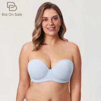 Women's Multiway Full Coverage Strapless Bra Plus Size Push Up Underwire Contour Silicone Slightly Padded B-DD E F G H