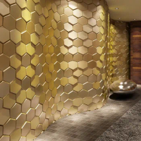 Art3d 20-Pieces 3D Leather Wall Sticker Peel and Stick Tiles Faux Leather Wall Panels 3D Hexagon Gold