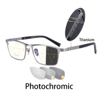 Progressive Multifocal Indoor And Outdoor Reading Glasses Ultralight Business Full Frame Smart Photochromic Presbyopic Glasses