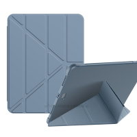 VXTRA氣囊防摔 iPad 2018/iPad Air/Air 2/Pro 9.7吋 共用 Y折三角立架皮套 內置筆槽(淺灰紫)