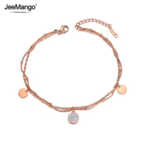 JeeMango Bohemia Double Layers Clay Crystal Tag Charm Bracelets For Women Stainless Steel Link Chain Bracelet Jewelry JB19057