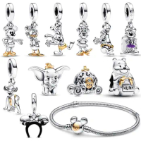 100th Anniversary Herocross Disney mickey Charm 925 Sterling Silver Pendant Fit Original Pandora Bracelet DIY Jewelry pooh Bead