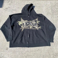 Gothic Harajuku oversized letter printed loose hooded jacket men's y2k street youth niche brand tapout series sports casual tops