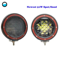2pcs 5 inch 51W Round LED Work Light Spot Flood beam OffRoad Driving Light For Jeep Truck Tractor Boat ATV SUV 12v-24V