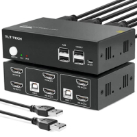 KVM Switch HDMI Dual Monitor 2 Port 4K @ 60Hz, USB2.0,2 PC 2 Monitor Switch HDMI 2.0 HDCP2.2 with 4 HDMI Cables and 2 USB Cables