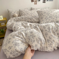 ชุดสี่ชิ้นไหมพรมถัก นุ่มพิเศษ เส้นด้ายสองชั้น นอนหลับเปลือย ผ้าคอตตอน Duvet ปลอกผ้านวม ผ้าปูที่นอนรั