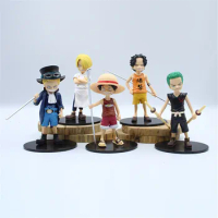 5pcs/set Anime One Piece Luffy Sabo Roronoa Zoro Sanji Portgaz D Ace Childhood Ver. PVC Action Figure Model Kids Toys Doll Gifts