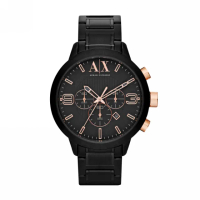 【A|X Armani Exchange】Armani Exchange 黑色旋風三眼計時運動腕錶-黑金-AX1350