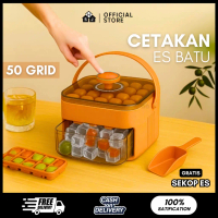 Cetakan Es Batu 2 Susun total 50 Grid Wadah Ice Cube Maker Press Handle Sekali Tekan Free Sekop Es /