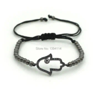 20*17*2mm Micro Pave Black CZ Hollow Palm Of Chakra Connector Charm Bracelet Braided Centipede Knot