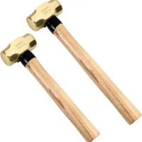 WEDO 2PCS Brass Sledge Hammer Set,1lb+2lb, Wooden Handle, Die-Forged, Corrosion Resistant, DIN Standard