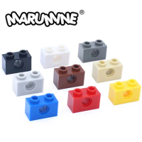 MARUMINE 100PCS Technology Brick 1 x 2 with Hole 3700 Plastic Building Bricks Set Gift Educational Robot Classic Toys For Child