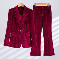 米蘭精品 西裝套裝兩件套-金絲絨條紋外套長褲女西服4色74ct18