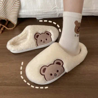 2023 New Fur Slipper for Women Men Fashion Kawaii Fluffy Winter Warm Slippers Lovers Cartoon Teddy Cute Animal Bear House Shoes
