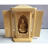 進口黃楊木檜木雕擺件佛像西方三圣觀音實木隨身佛龕 三開盒