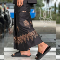 Sarung Bordir Aceh Hitam Bordiran Coklat Premium Quality - SoftBahan Katun - Navy, Dewasa, Tebal, Me