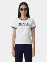 เสื้อยืดผู้หญิง Be Nice Soft Ringer สี White/Light Navy