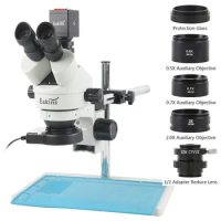 Simul Focal Parfocal 3.5X-90X Trinocular Stereo Microscope 14MP SONY IMX323 HDMI VGA Camera CTV Barlow Lens for PCB Soldering