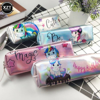 Stationery Box Unicorn Pencil Case Holographic Laser Pen Bag For Student Large Capacity Waterproof Pen Box School Stationery