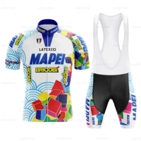 MAPEI Block Retro Cycling Jersey Set Classical Bicycle Suit Bike Summer Sleeve Men Bib Shorts Clothes Por Team Men's Bike