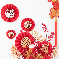新年佈置加厚紅色紙扇花組2組(過年 派對 氣球 佈置 結婚 婚禮 紙扇花 布置)