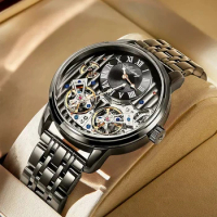 AILANG Luxury Double Tourbillon Men Watch Stainless Steel Waterproof Wrist Mechanical Watches Automatic Skeleton Wristwatches