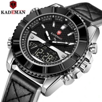 KADEMAN Mens Watches Top Luxury Brand Men Leather Sports Watch Quartz LED Digital Clock Waterproof Military Relogio Masculino