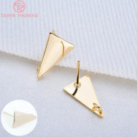 (2230)10PCS 14x8.5MM 24k Gold Color Brass Long Triangle Stud Earrings High Quality Diy Accessories Jewelry Findings