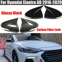 2X Carbon Fiber Car Rearview Mirror Cover Side Door Mirror Shell Decoration Trim For Hyundai Elantra AD 2016 2017 2018 2019 2020