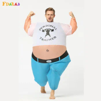 Inflatable Strong Man Halloween Costume Adult Men Personal Trainer Cloth Sports Coach Carnival Thanksgiving Day Blow Up Suit