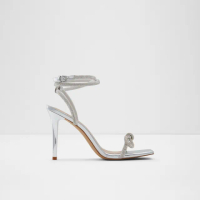 【ALDO】BARRONA-新款時尚金屬銀色細鑽蝴蝶結繞帶細跟涼鞋-女(銀色)