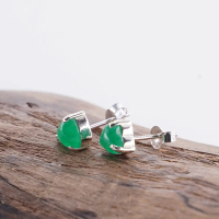 Anting Stud Perak Asli 925 Natural Giok Hijau Green Jade Jadelova