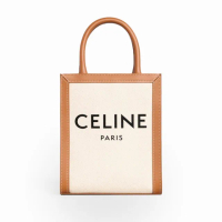【CELINE】TRIOMPHE CABAS TOTE 經典LOGO 迷你型 白色 直式托特包 手提包 側背包 斜背包(193302BNZ02NT)