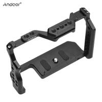 Andoer Camera Cage Video Cage Aluminum Alloy Dual Cold Shoe Mounts 1/4 Inch for Sony A7IV/ A7III/ A7II/ A7R III/ A7R II/ A7S II