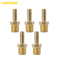 LTWFITTING Brass Fitting Coupler 1/4-Inch Hose Barb x 1/4-Inch Male NPT Fuel Gas Water(Pack of 5)