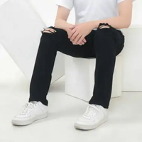 ZWECKOUT LABEL - Celana Jeans Sobek Pria Slim Fit - Celana Ripped Bikers Hitam Scrub 28 Hitam