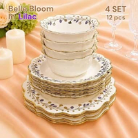 Set Piring Mangkok Keramik Estetik Premium Belle Bloom Gold Rim | Hoomey Petite Maison - Set Peralat